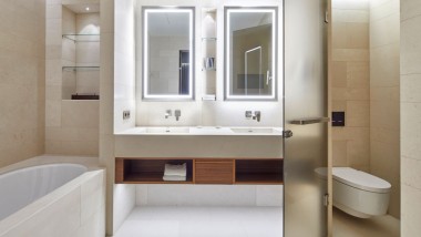 A bathroom at The Fontenay Hotel