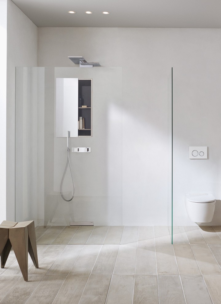 Geberit ONE bathroom with space-saving niche storage box in the shower