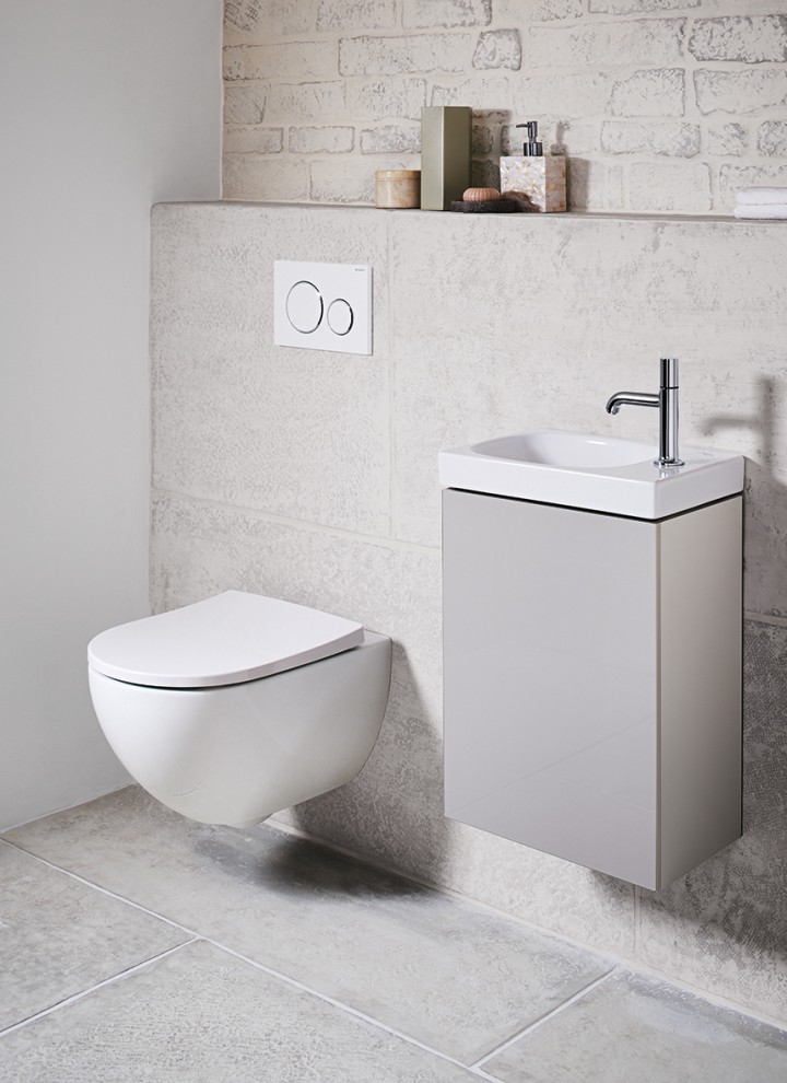 Wall-Hung Toilet and Wall-Hung Handrinse Basin in Cloakroom