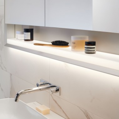 Geberit ONE mirror cabinet with ComfortLight and shelf surface under the mirror