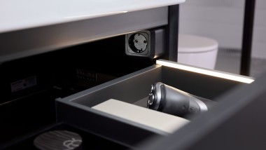 Geberit ONE drawer with light strips and connecting power socket element