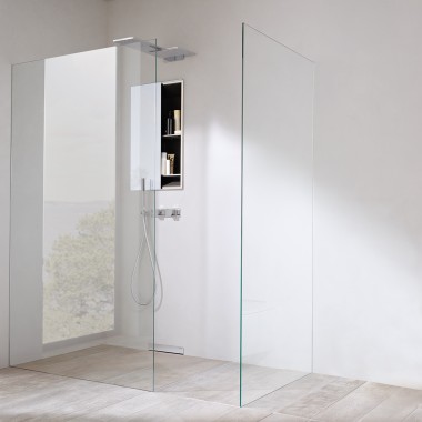 Shower with seamlessly integrated walk-in shower panel