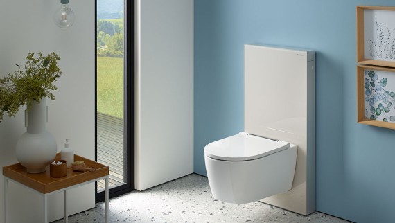 Bathroom with Geberit Monolith sanitary module, sand grey