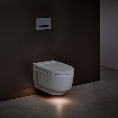 Geberit AquaClean Mera shower toilet with orientation light switched on