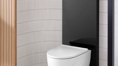Bathroom with Geberit Monolith sanitary module, white