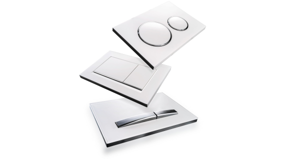 White Geberit Sigma flush plates in various designs