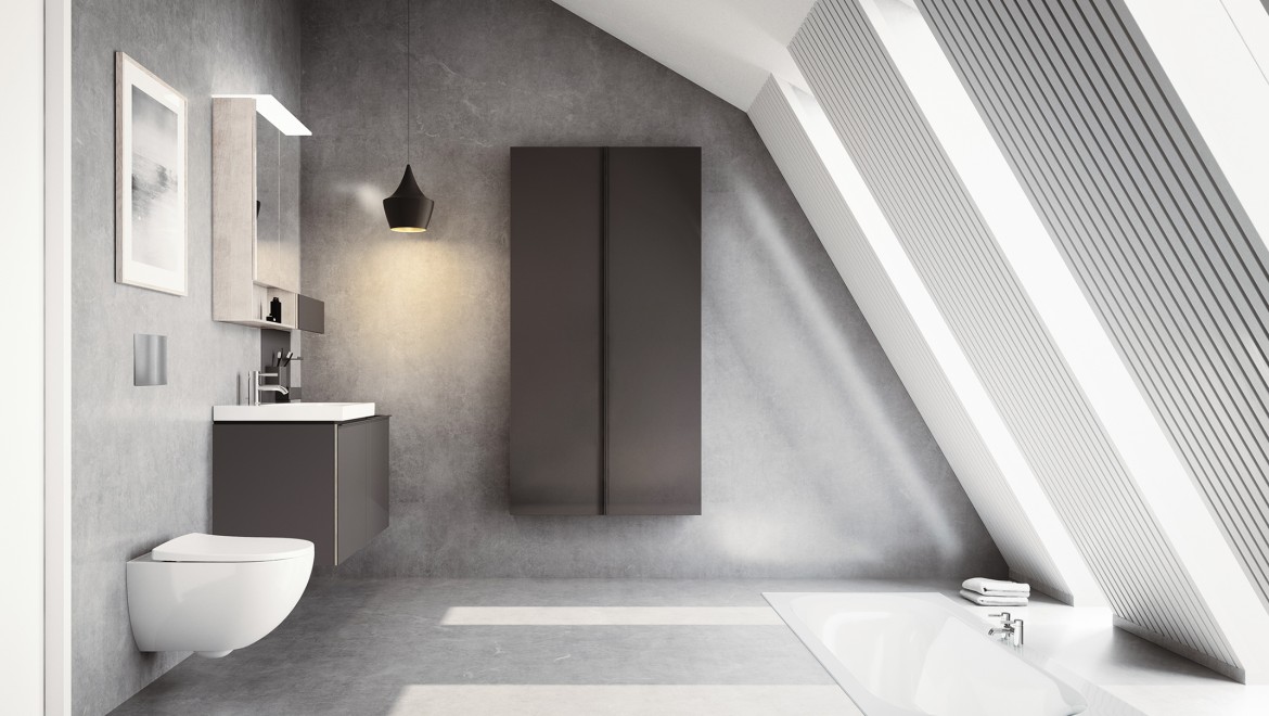 Modern Geberit Acanto bathroom with roof pitch