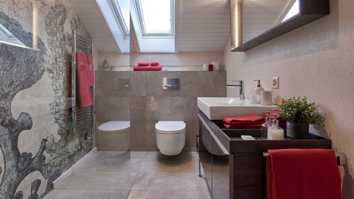 Bathroom with various Geberit products after renovation
